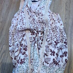Blue Rain Burgundy and Green Floral Blouse